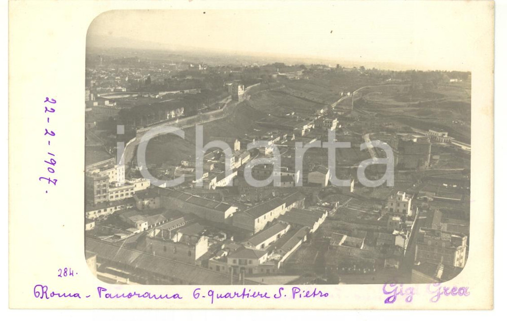 1907 ROMA Veduta panoramica quartiere di San Pietro *Fotocartolina VINTAGE