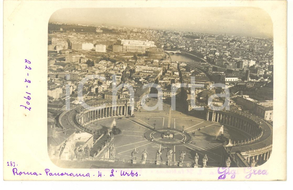 1907 ROMA Veduta panoramica di PIAZZA SAN PIETRO *Fotocartolina VINTAGE