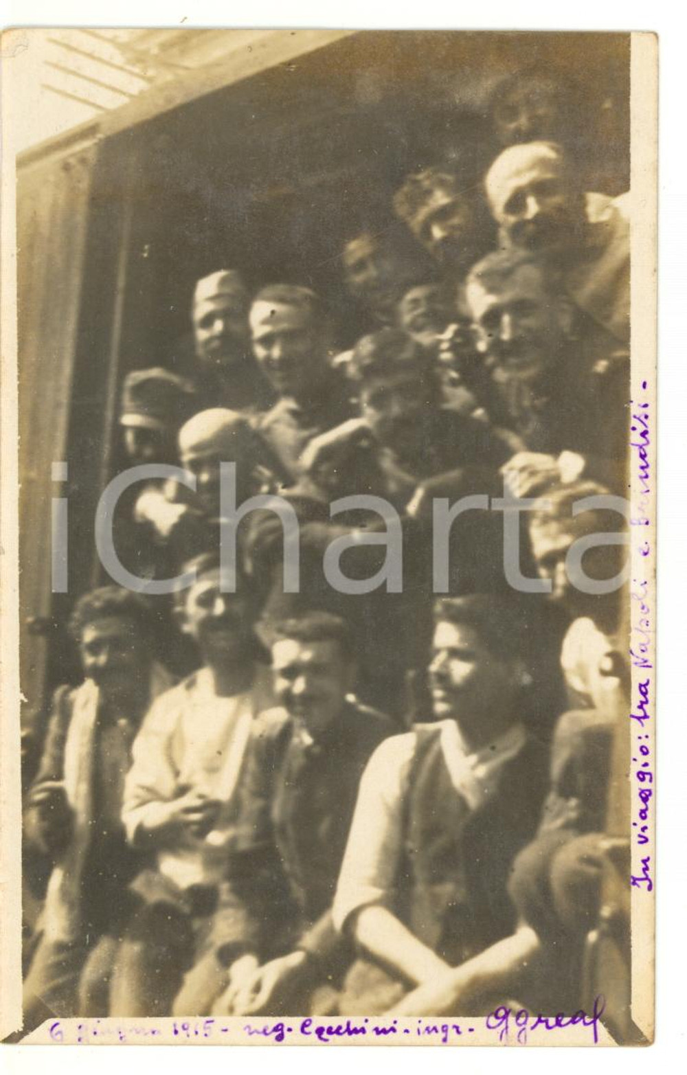 1915 Militari in viaggio sul treno NAPOLI-BRINDISI - Fotocartolina 