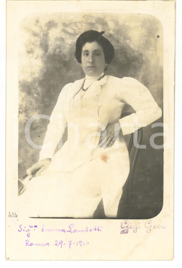 1910 ROMA Ritratto di Emma LANZETTI in abito chiaro *Fotocartolina