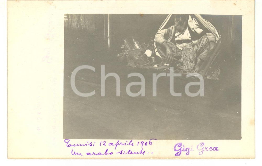 1906 TUNISI Scatto artistico di un anziano mercante di strada *Fotocartolina
