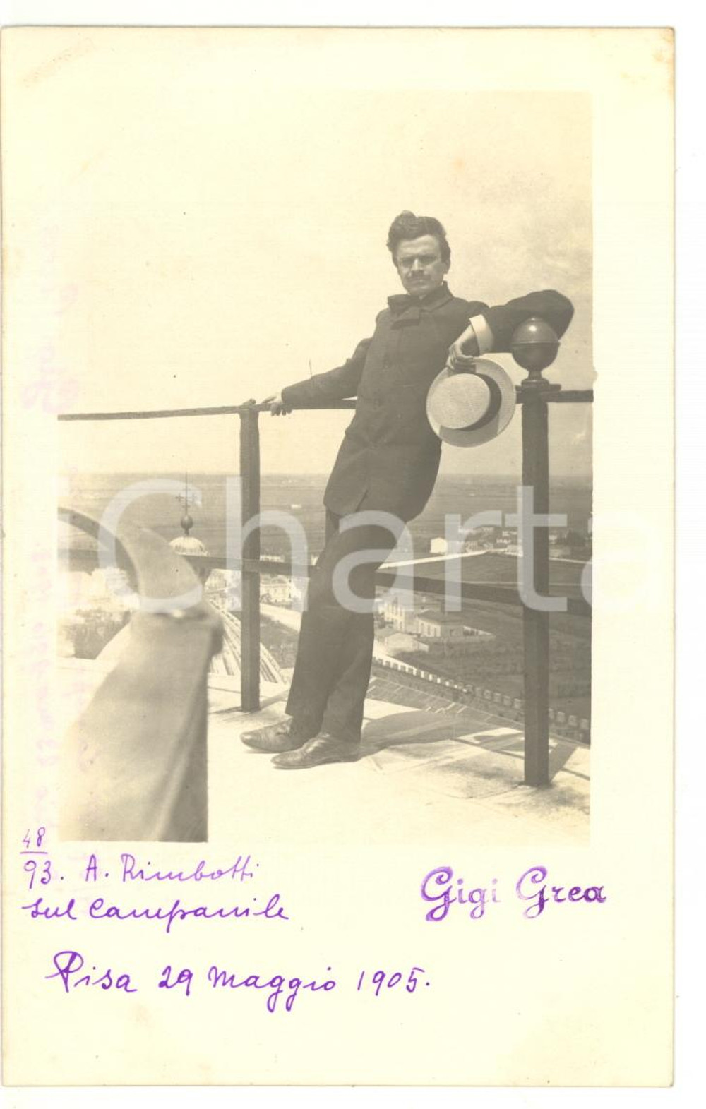 1905 PISA Ritratto di A. RIMBOTTI sul campanile *Fotocartolina