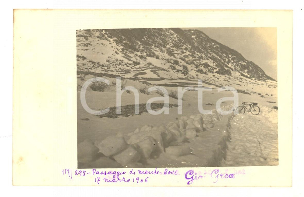 1906 MONTE BOVE Passaggio in bicicletta ostacolato dalla neve *Fotocartolina