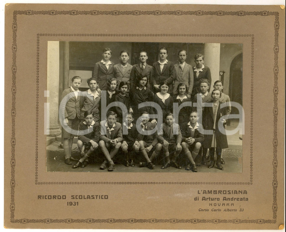 1931 NOVARA Ritratto di classe scolastica mista- Foto L'AMBROSIANA 24x20 cm