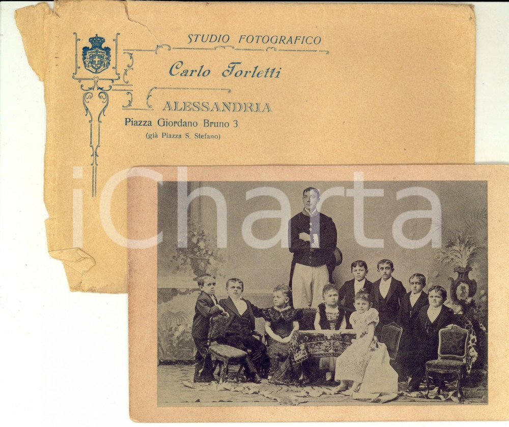 1900 ca ITALIA FREAKS Gruppo di nani in abito da sera - Foto RARA 16x11 cm