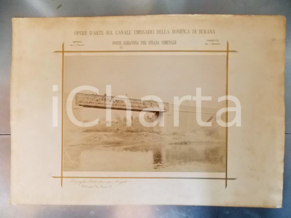 Fotografia d epoca originale 1910 ca BONIFICA DI BURANA  Nuovo Ponte SCHIAVONA  Foto ANIMATA RARA 49x35 cm 1