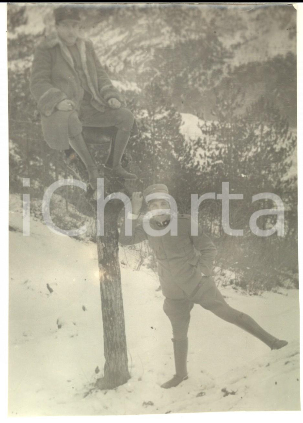 1916 WW1 RESIUTTA Ufficiali scherzano su tronco d'albero *Foto CURIOSA 12x16 cm