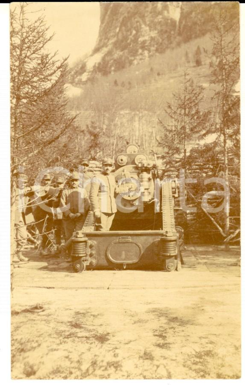 1916 WW1 ZONA DI GUERRA Ufficiali presso postazione di tiro *Foto 7x12 cm
