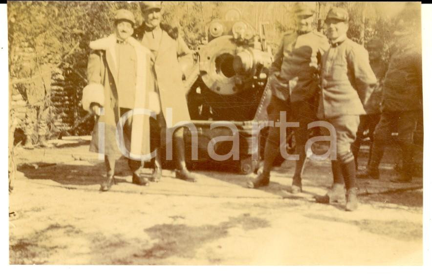 Fotografia d epoca originale 1916 WW1 ZONA DI GUERRA Ufficiali presso postazione di tiro Foto 11x7 cm 1