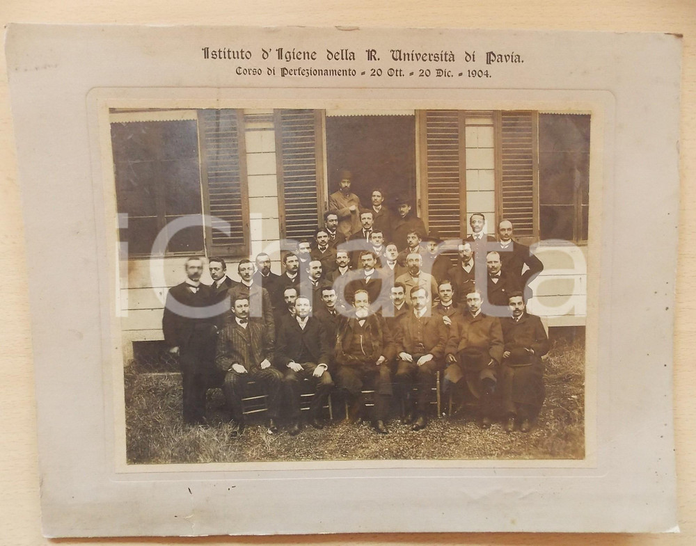 Fotografia d epoca originale 1904 Università di PAVIA Istituto d Igiene  Corso di perfezionamento FOTO 31x24 1