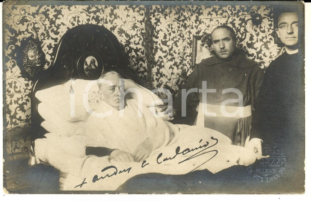 1921 MILANO Beato card. Andrea Carlo FERRARI sul letto di morte - Foto cartolina