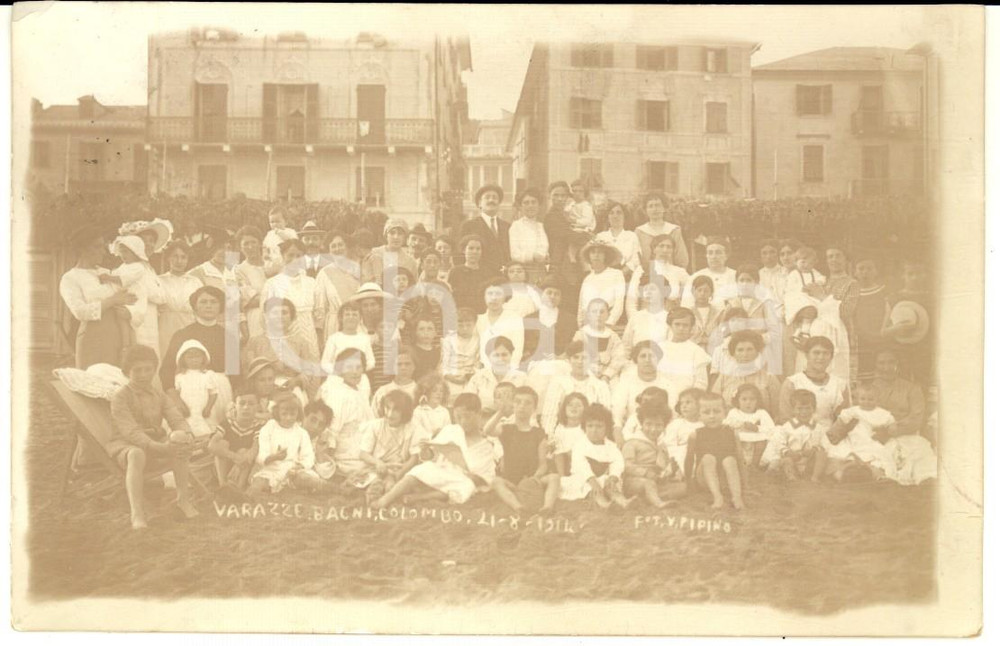1914 VARAZZE BAGNI COLOMBO Villeggianti e bambini in mare - Foto V. PIPINO FP