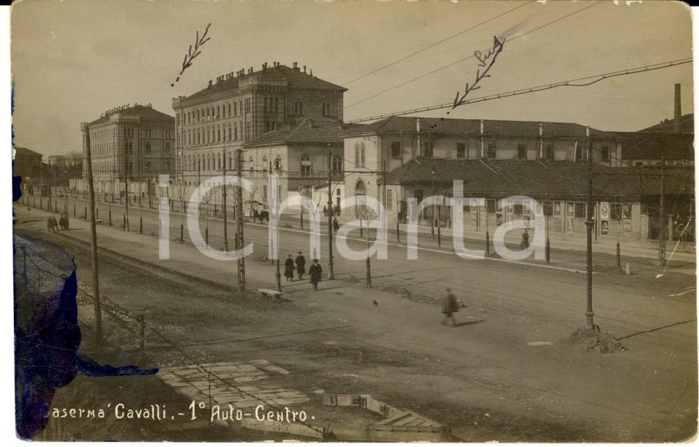 1923 TORINO Caserma CAVALLI - 1° Reggimento Autocentro *Cartolina DANNEGGIATA 