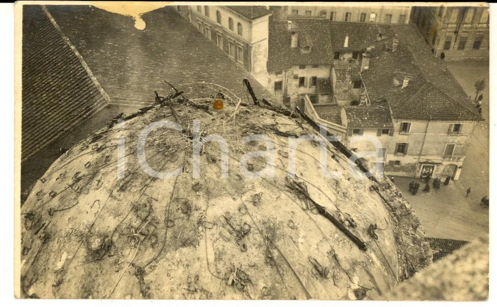 1916 WW1 ZONA DI GUERRA Cupola di edificio pubblico danneggiata - Foto cartolina