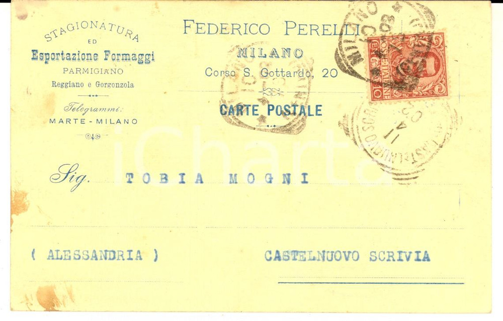 1902 MILANO Ditta Federico PERELLI Stagionatura formaggi - Cartolina intestata