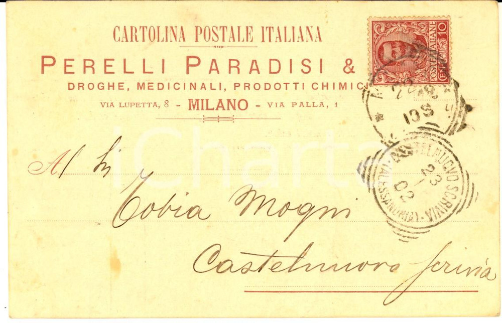 1902 MILANO Ditta PERELLI PARADISI & C - Droghe e medicinali - Cartolina