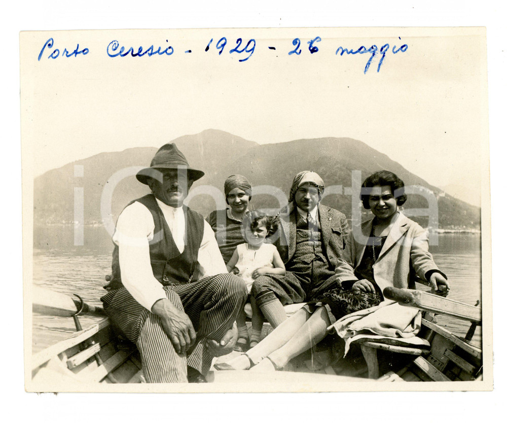 1929 PORTO CERESIO Gita in barca sul Lago di Lugano *Fotografia 11x8 cm