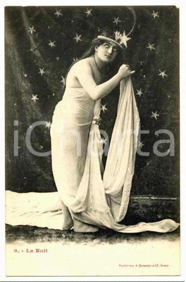 Cartolina originale da collezione 1900 ca FRANCE  EROTICA VINTAGE La nuit n.9 Carte postale BERGERET  NANCY 1