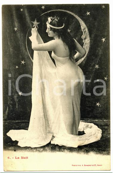 Cartolina originale da collezione 1900 ca FRANCE  EROTICA VINTAGE La nuit n.6 Carte postale BERGERET  NANCY 1