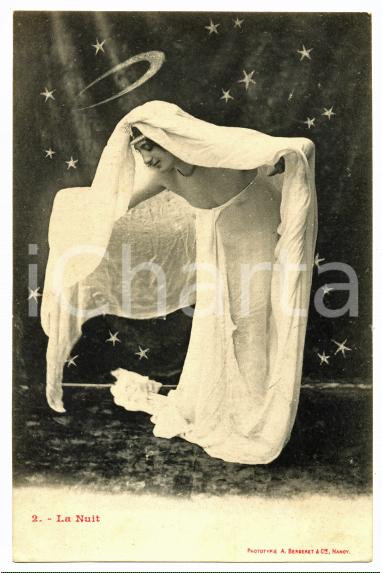 Cartolina originale da collezione 1900 ca FRANCE  EROTICA VINTAGE La nuit n.2 Carte postale BERGERET  NANCY 1