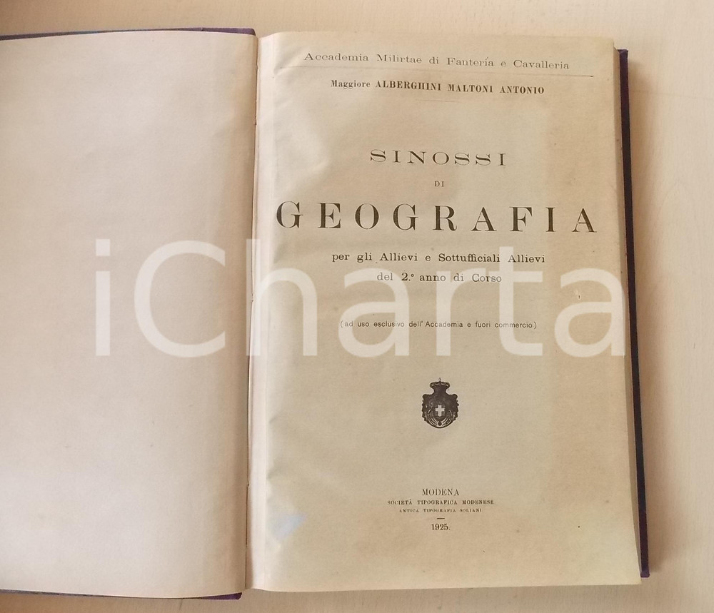 Libro, pubblicazione d epoca 1925 Accademia MODENA Antonio ALBERGHINI MALTONI Sinossi di geografia  2° Corso 1