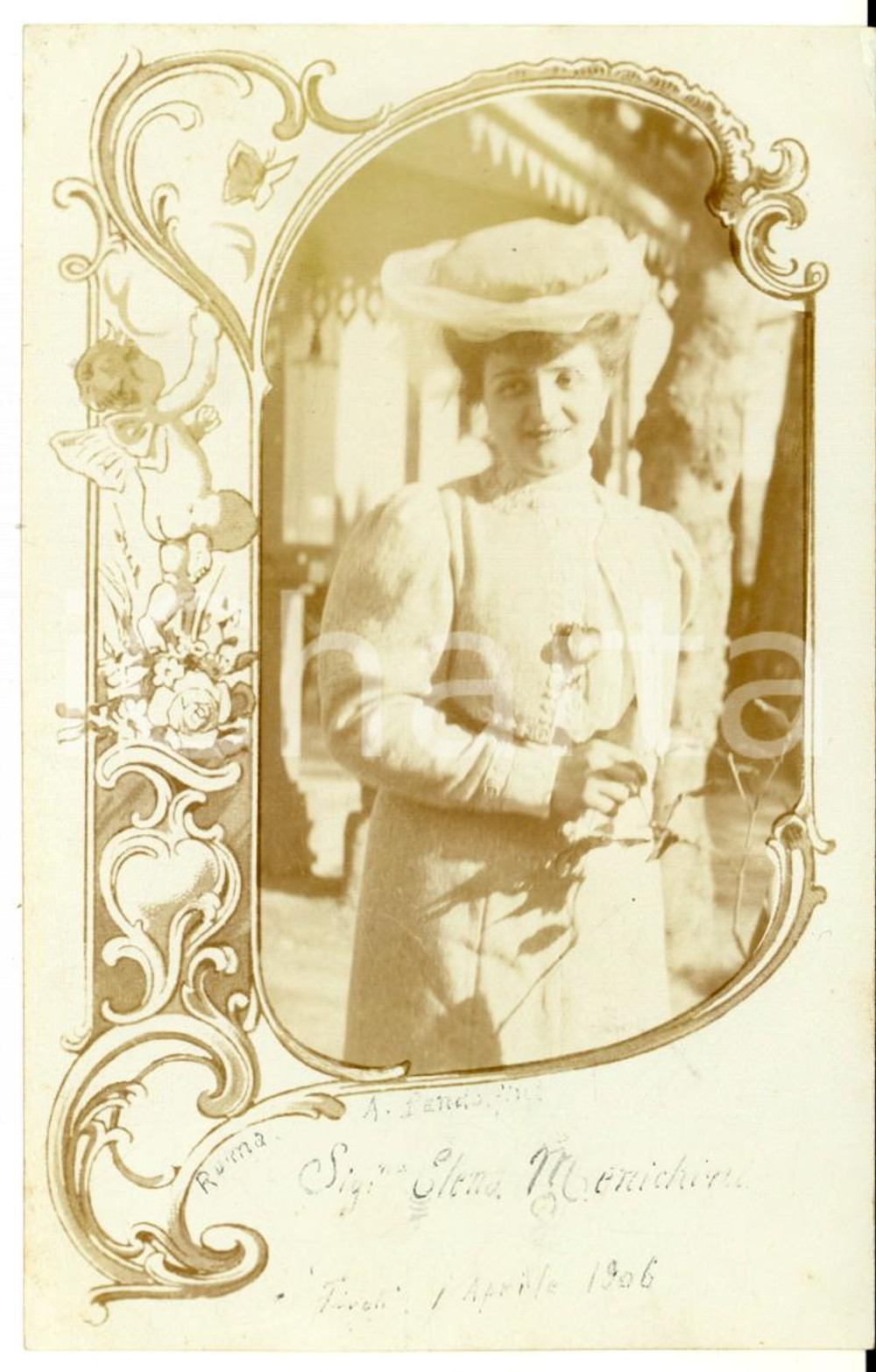 1906 TIVOLI Ritratto di Elena MENICHINI in villa - Foto cartolina A. PANDOLFINI