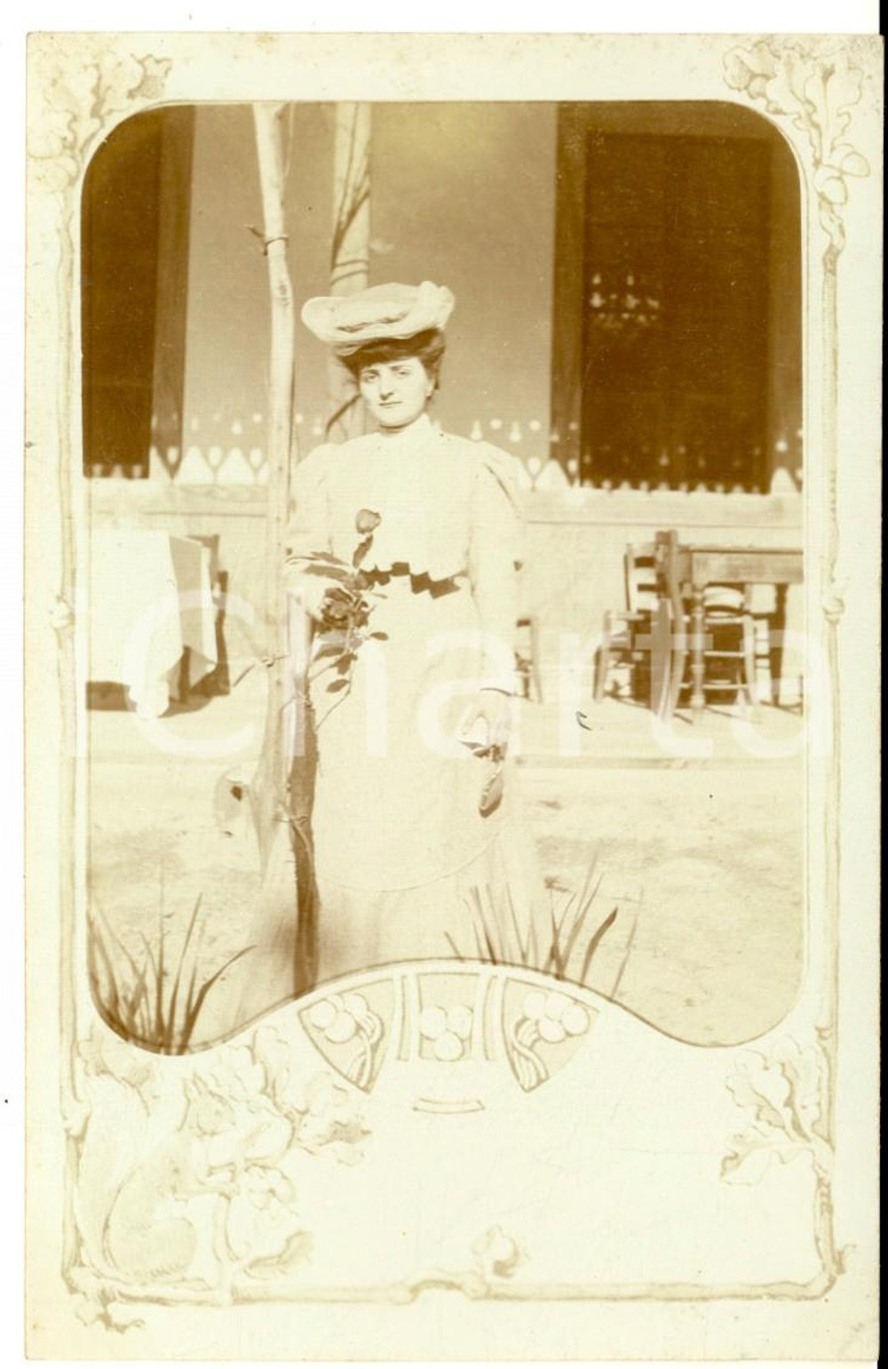 1906 TIVOLI Ritratto di Elena MENICHINI con una rosa - Foto cartolina VINTAGE