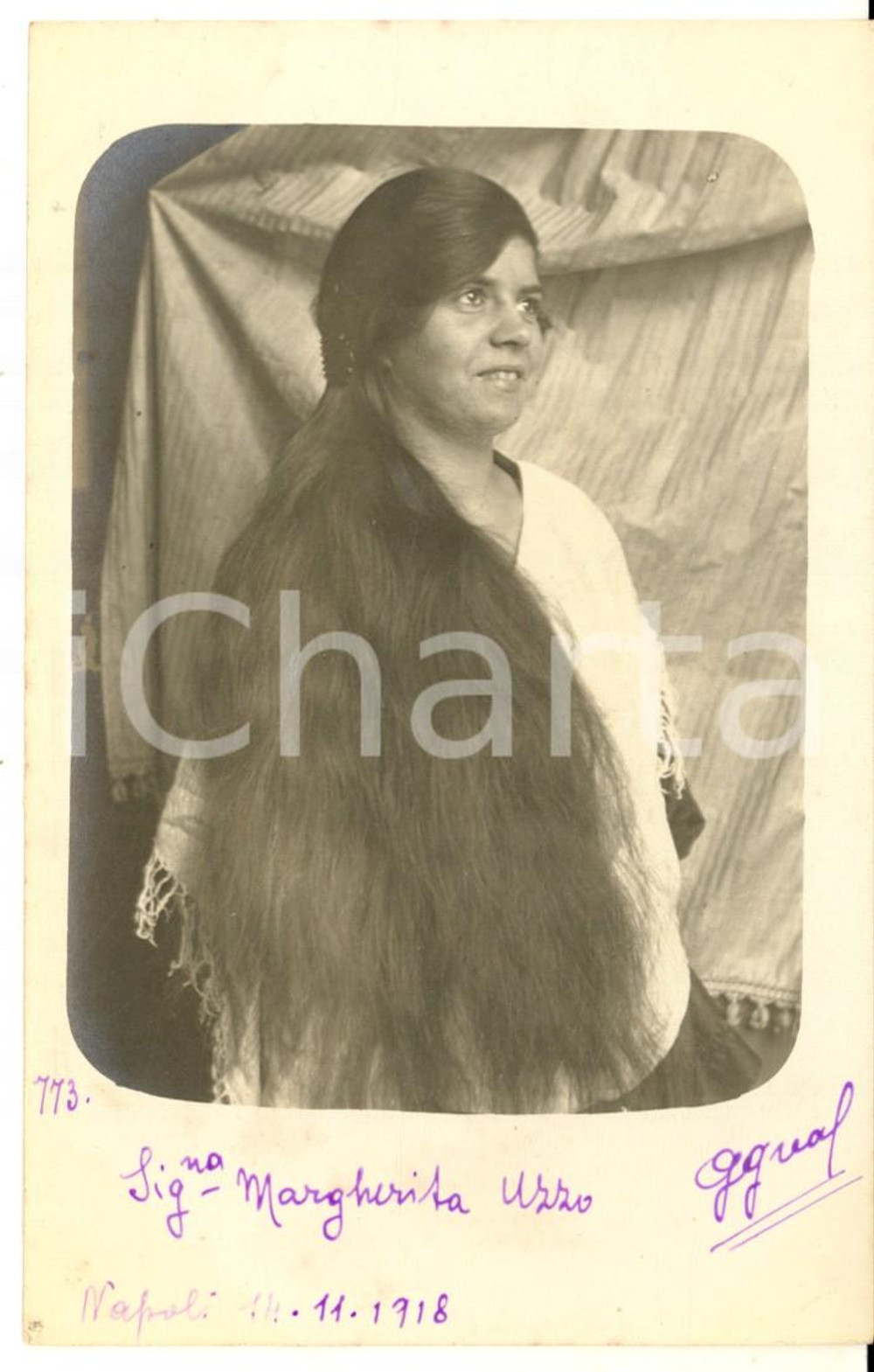 1918 NAPOLI Ritratto Margherita UZZO con i capelli sciolti - Foto ARTISTICA