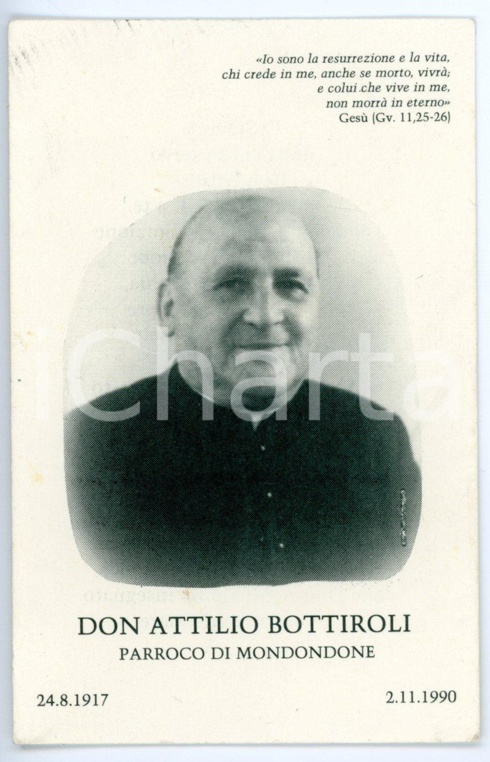 1990 MONDONDONE In memoria di Don Attilio BOTTIROLI *Santino con fotografia 7x11