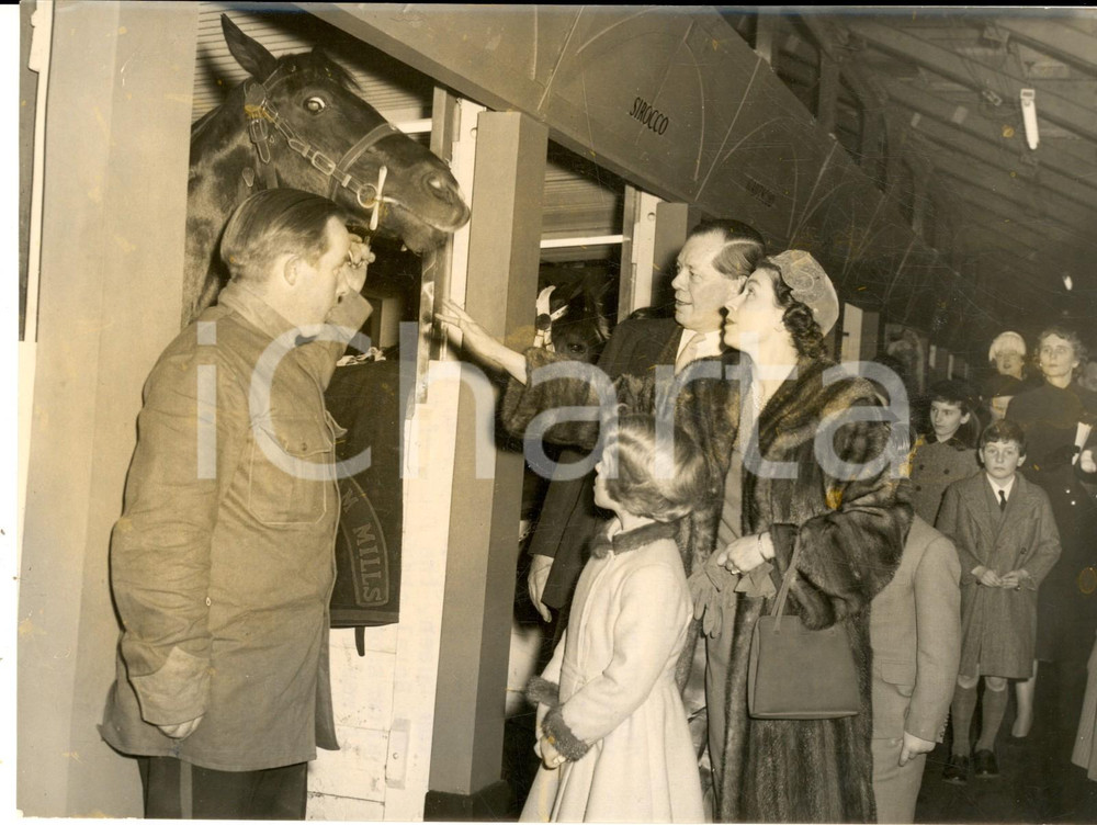 1958 LONDON Queen Elizabeth visits horses at BERTRAM MILLS CIRCUS - Photo