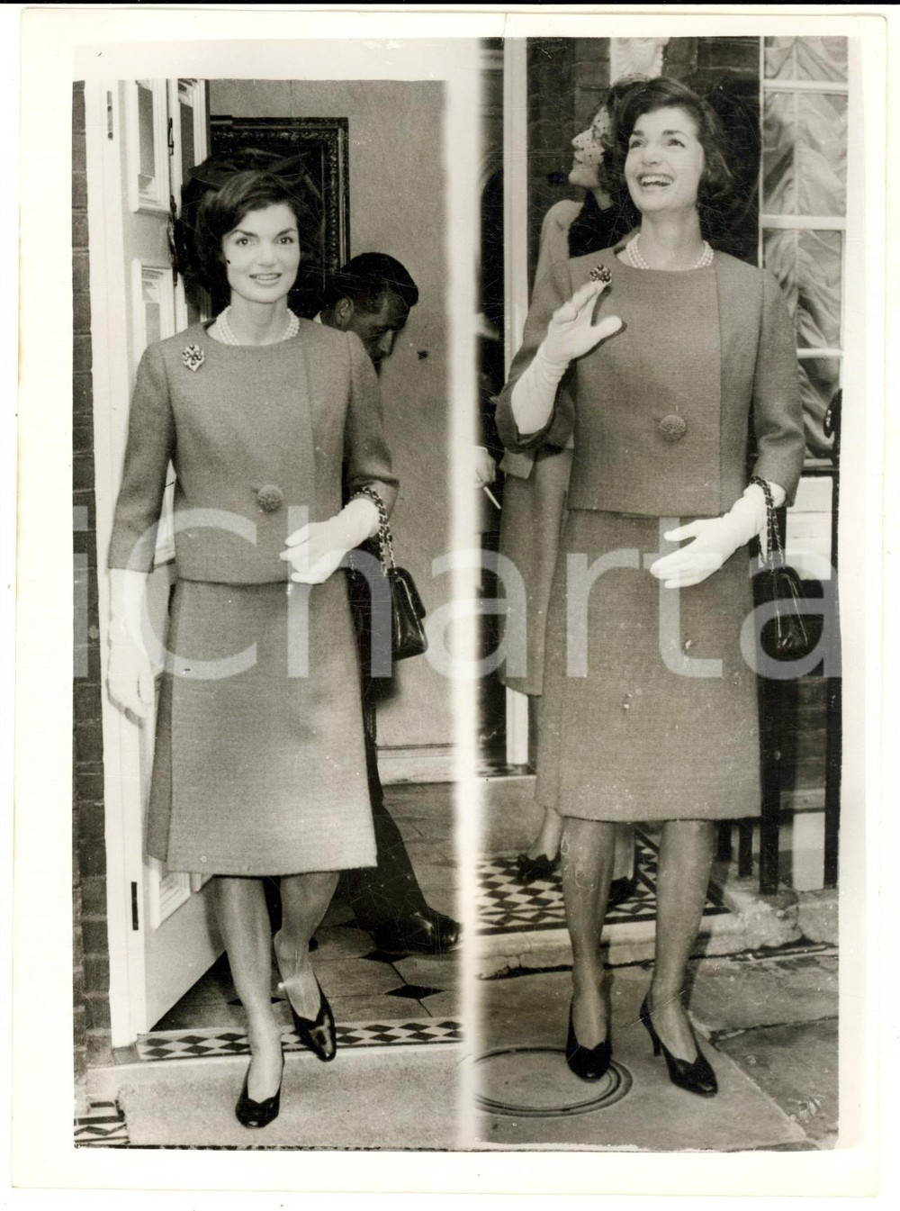 1962 LONDON Mrs Jacqueline KENNEDY in two views after luncheon with the Queen