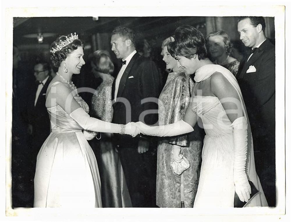 1961 LONDON Queen Elizabeth II and Irene PAPAS at "Guns of Navarone" premiere