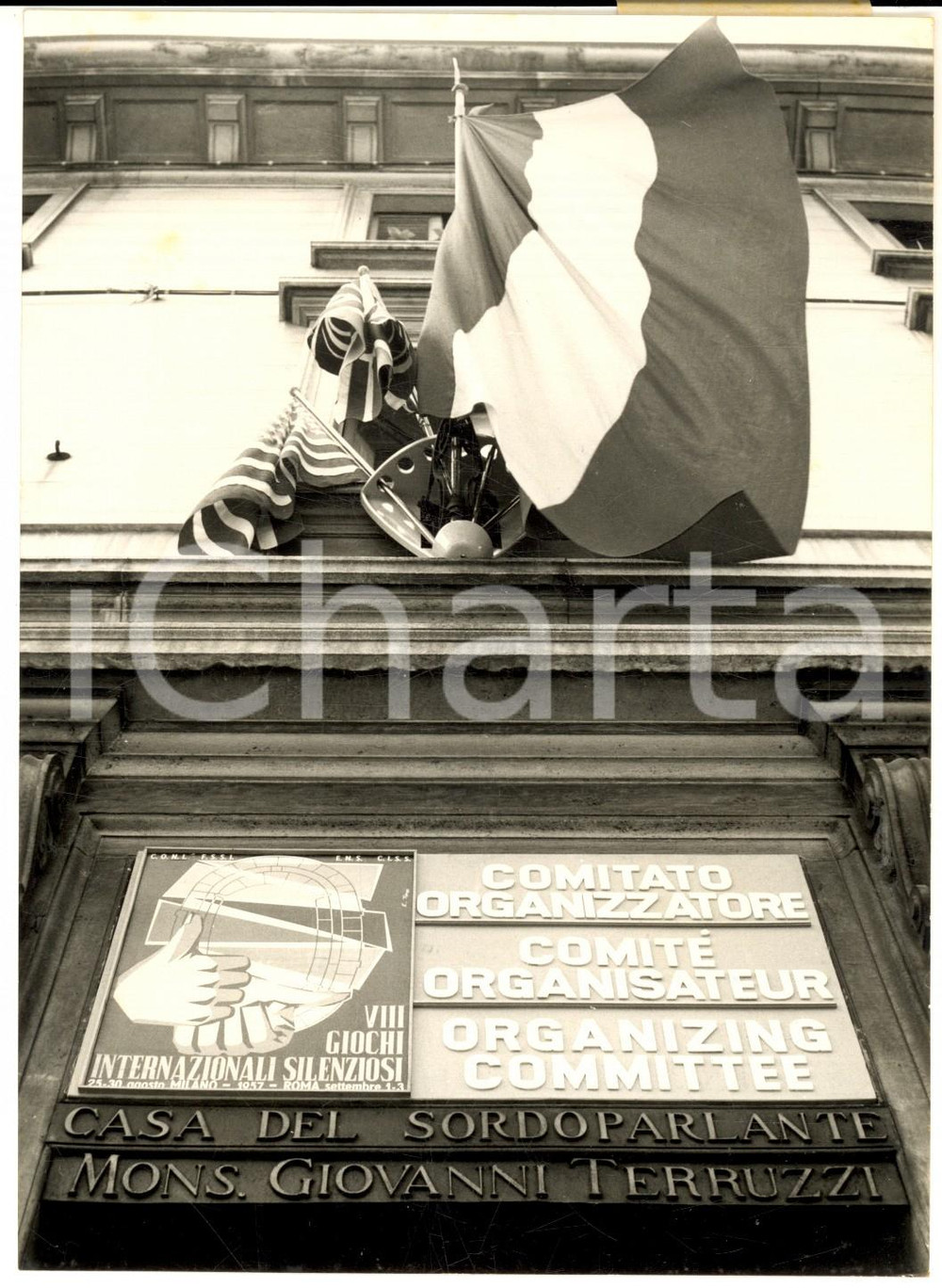 1957 MILANO Giochi Olimpici Silenziosi - Bandiere alla Casa del Sordoparlante