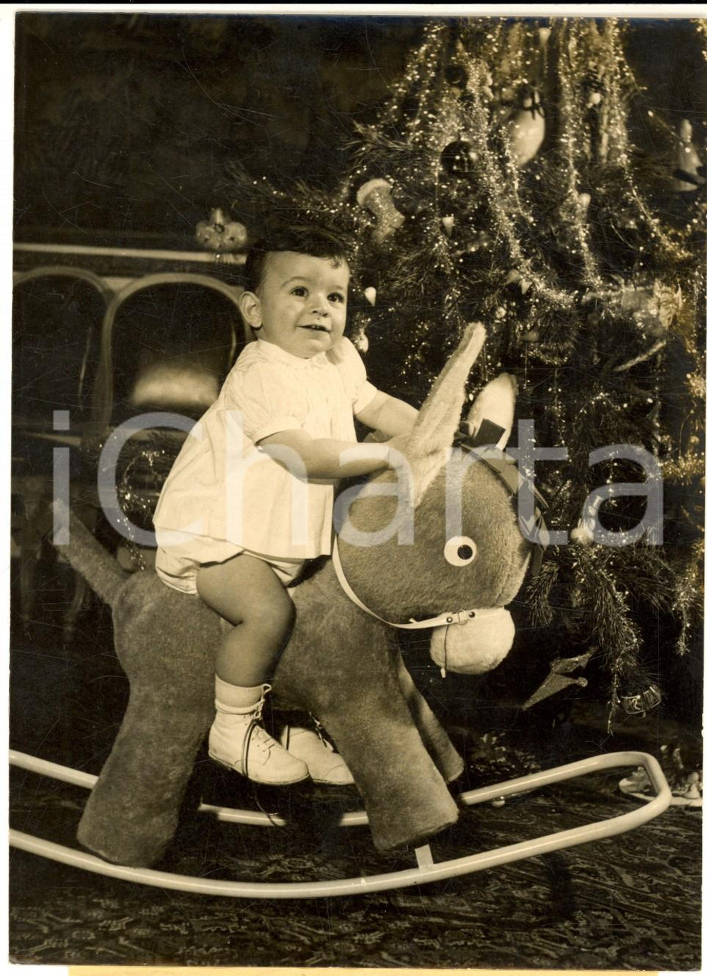 1955 ca FRANCE NOEL Philippe GAILLARD sur son poney de peluche *Photo 13x18 cm