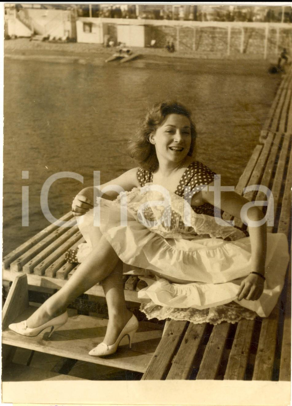 1956 FESTIVAL DI CANNES L'attrice Fiorella FERRERO sul pontile - Foto 13x18 cm