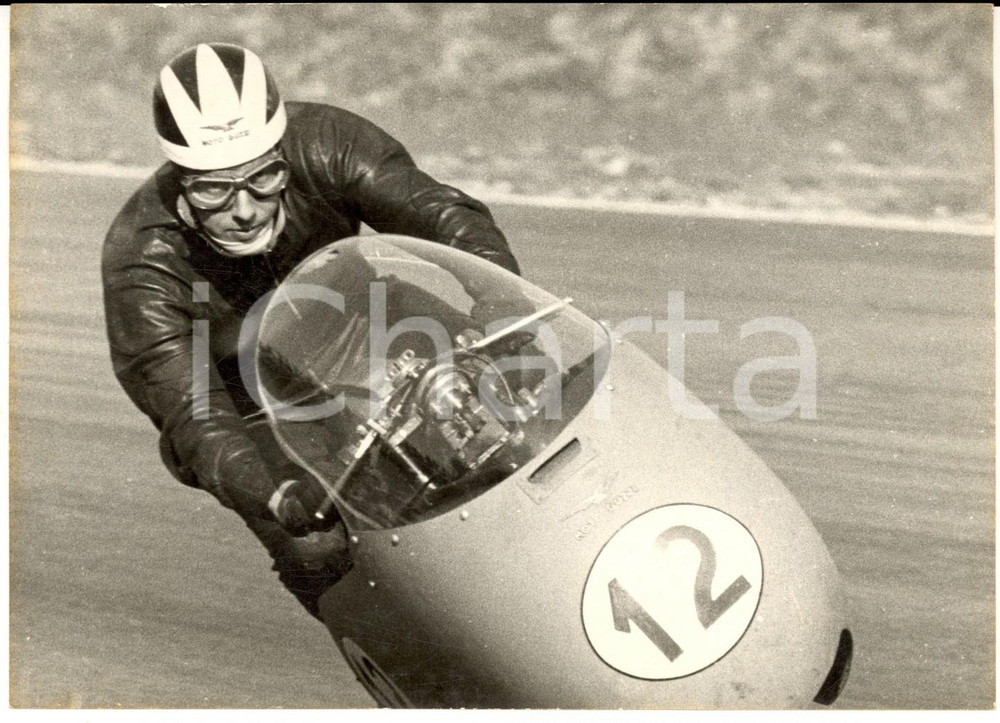 1956 MONZA Prove GP delle Nazioni - Bill LOMAS su MOTO GUZZI 350 - Foto 18x13 cm