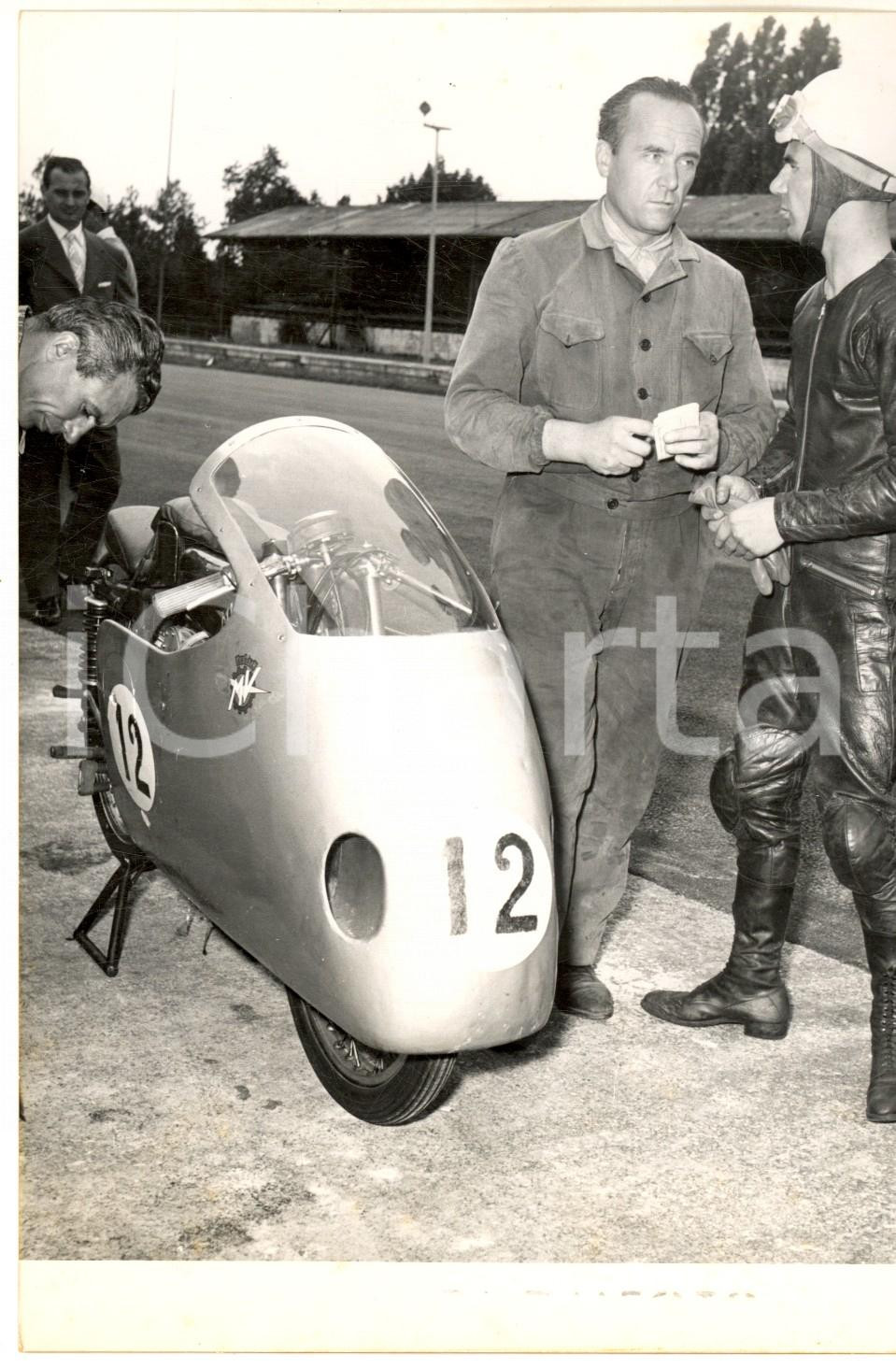1955 MONZA MOTOCICLISMO Carlo UBBIALI e Fernando SPEZIALI in allenamento *Foto
