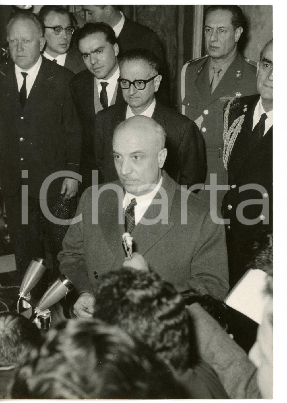 Fotografia d epoca originale 1959 ROMA  DC Amintore FANFANI rassegna le dimissioni durante conferenza stampa 1
