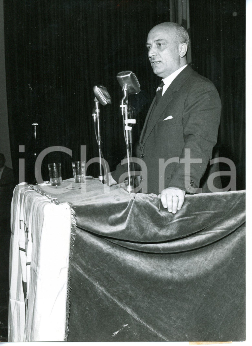1954 MILANO Amintore FANFANI durante commemorazione Alcide DE GASPERI *Foto