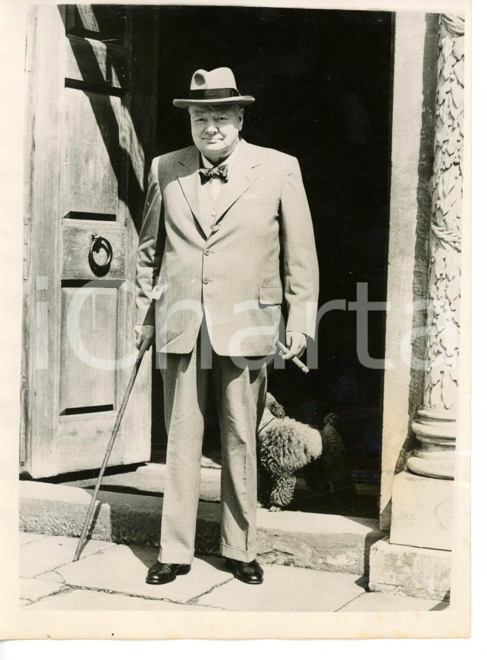 1953 LONDON Sir Winston CHURCHILL smoking a cigar in the doorway of Chartwell