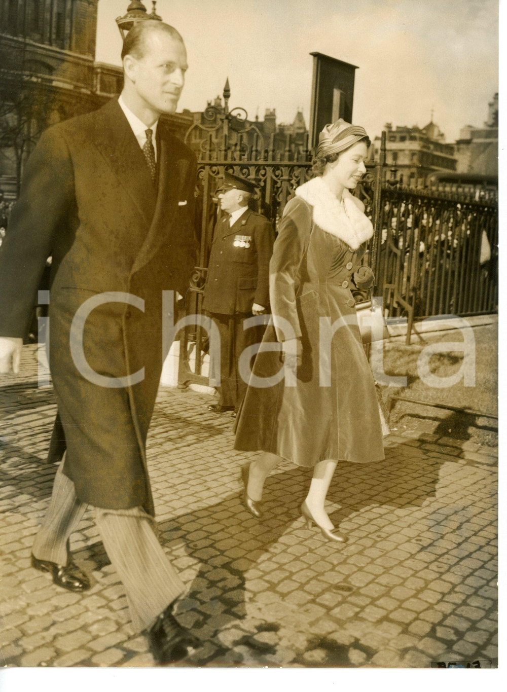 1958 LONDON Queen ELIZABETH II with Duke of EDINBURGH at Westminster Abbey