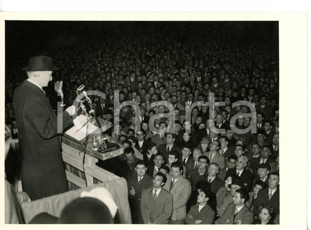 1960 ca TORINO Antonio SEGNI parla alla folla *Fotografia 18x13 cm