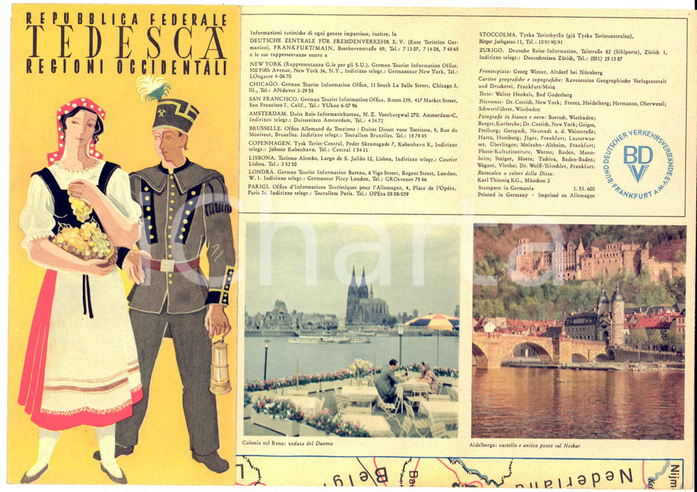 Materiale pubblicitario d’epoca 1953 REPUBBLICA FEDERALE TEDESCA  Regioni occidentali  Pieghevole ILLUSTRATO 1