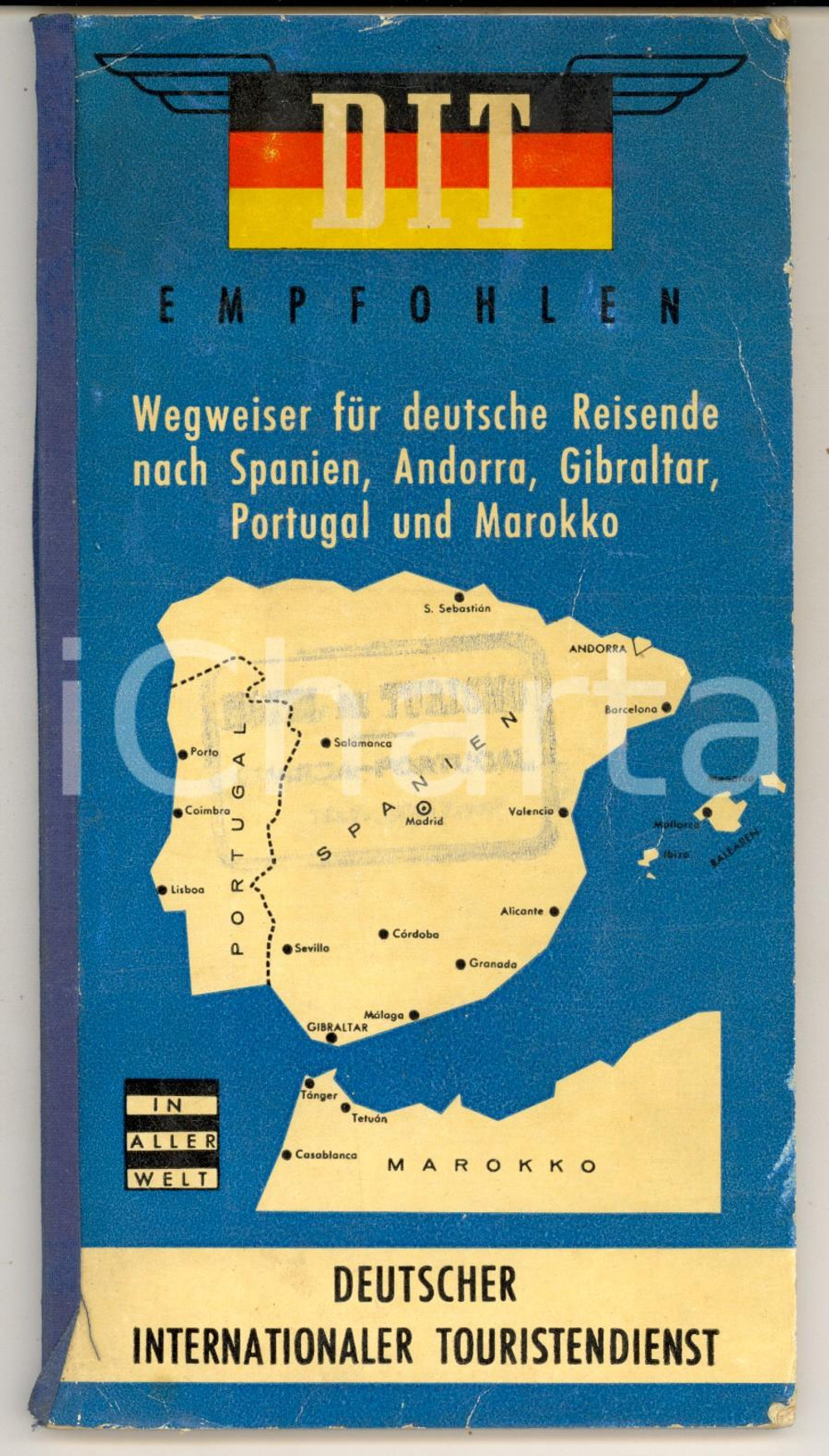 1958 DIT Wegweiser SPANIEN - ANDORRA - GIBRALTAR - PORTUGAL - MAROKKO Deutsch  Libretto turistico d'epoca. CONDIZIONI: G (ma lieve distacco della legatura a colla)PAGINE: 134     originale e autentica 1