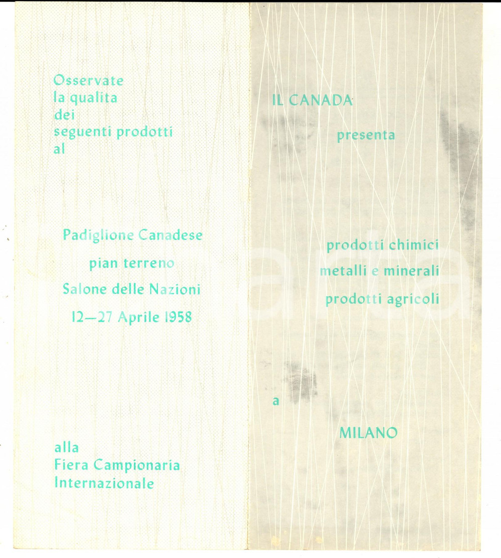 1958 MILANO Fiera Campionaria - Padiglione CANADA Prodotti chimici *Dépliant