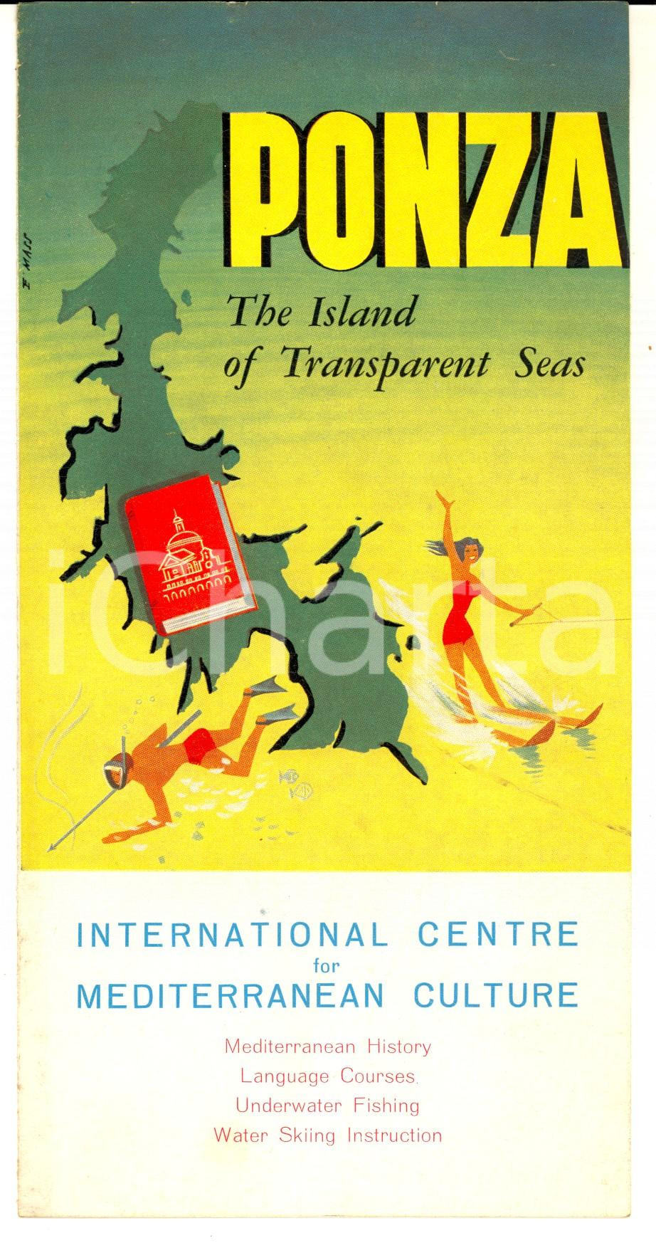 1960 ca PONZA / NAPLES Island of transparent sea *VINTAGE brochure English  Pieghevole turistico d'epoca.PAGINE: 8 facciate  GOOD/buono   originale e autentica 1