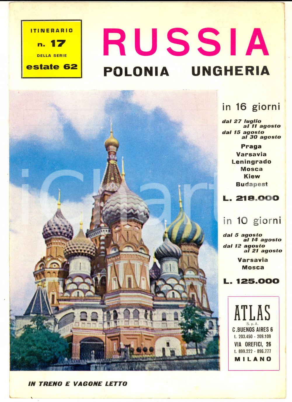 1962 MILANO Agenzia ATLAS Viaggio RUSSIA - POLONIA - UNGHERIA *VINTAGE Brochure