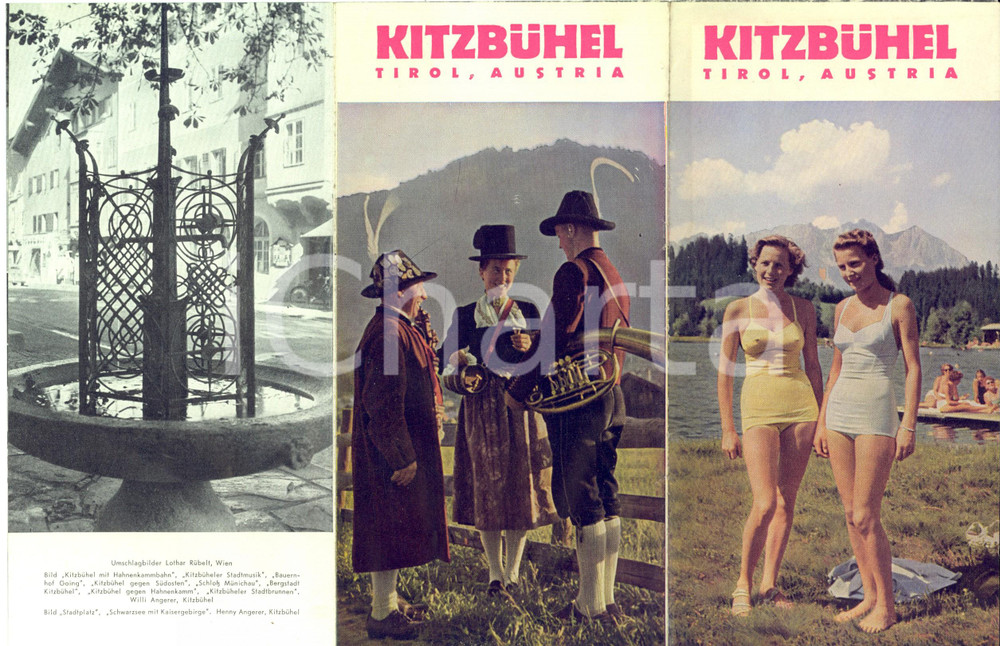 1955 ca KITZBUHEL (TIROL, AUSTRIA) Pieghevole TURISMO Illustrato VINTAGE