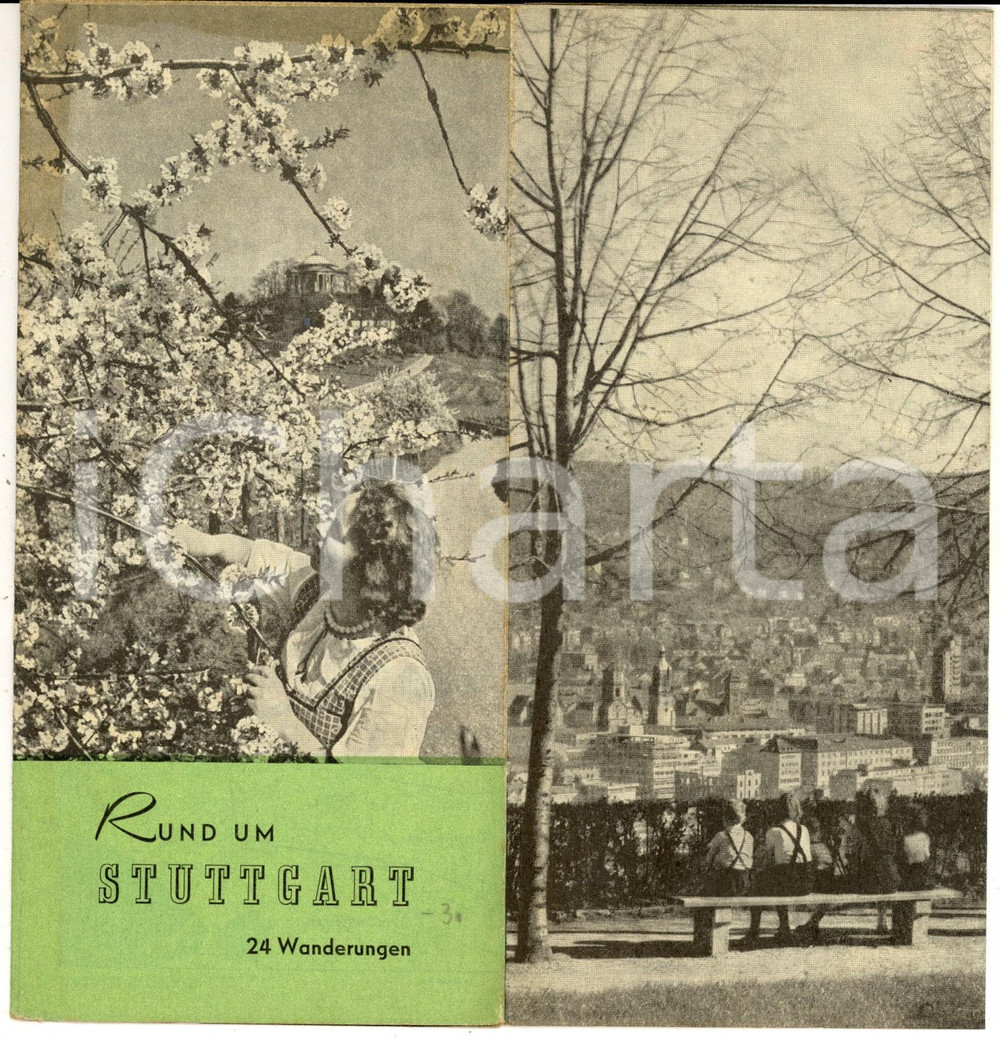 1955 ca Rund um STUTTGART - Pieghevole TURISMO ILLUSTRATO vintage