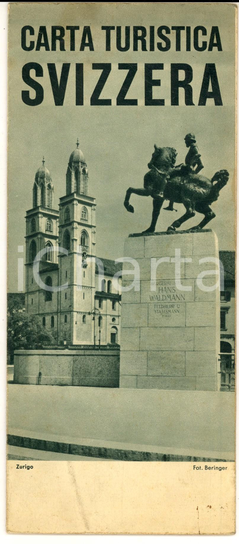 Materiale pubblicitario d’epoca 1939 Carta turistica SVIZZERA  Pieghevole vintage illustrato CON MAPPA 1